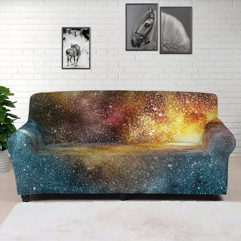 Blue Orange Stardust Galaxy Space Print Sofa Cover