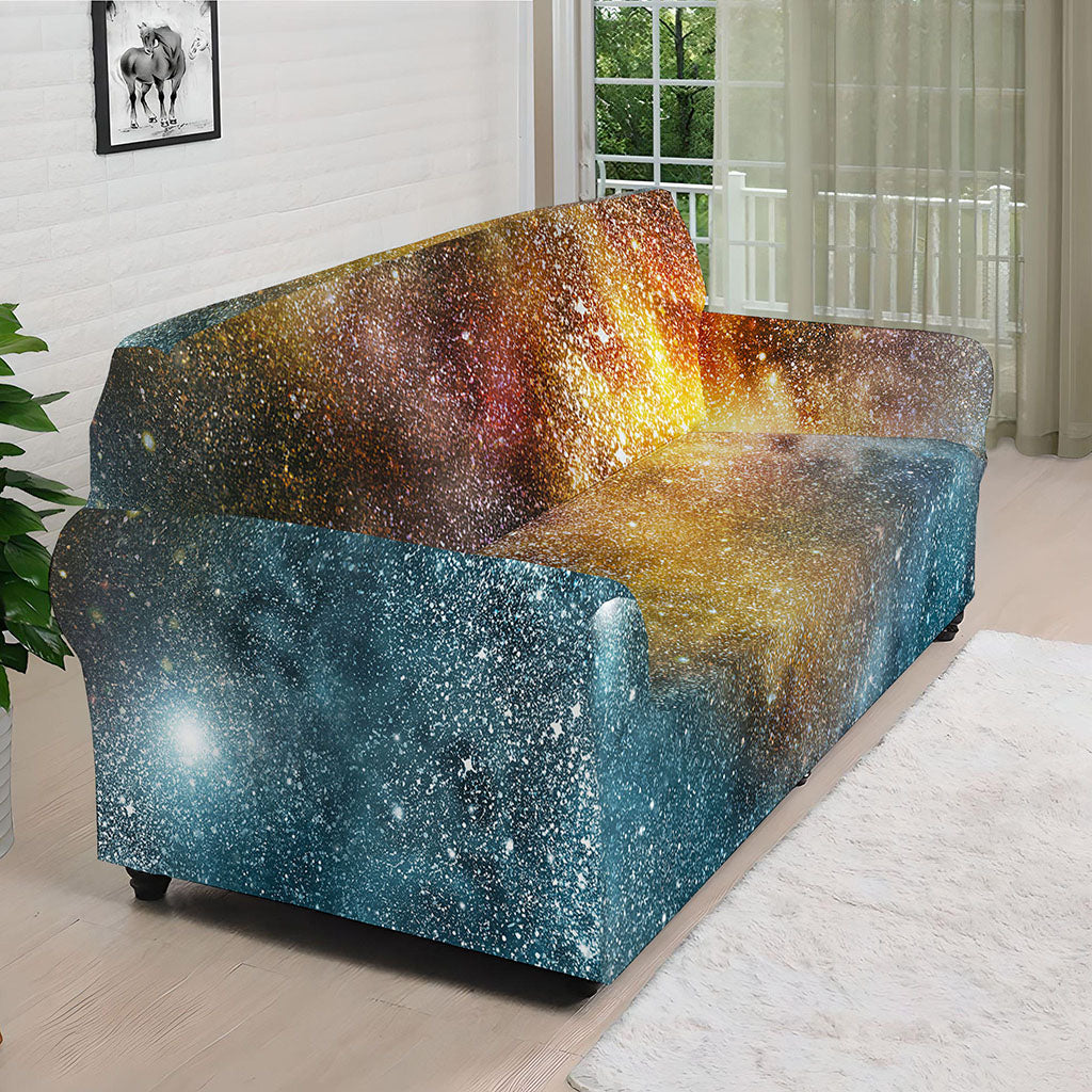 Blue Orange Stardust Galaxy Space Print Sofa Cover