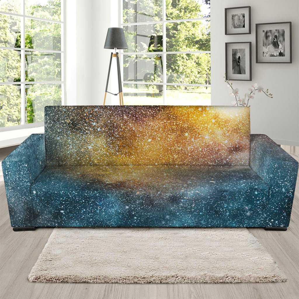 Blue Orange Stardust Galaxy Space Print Sofa Slipcover