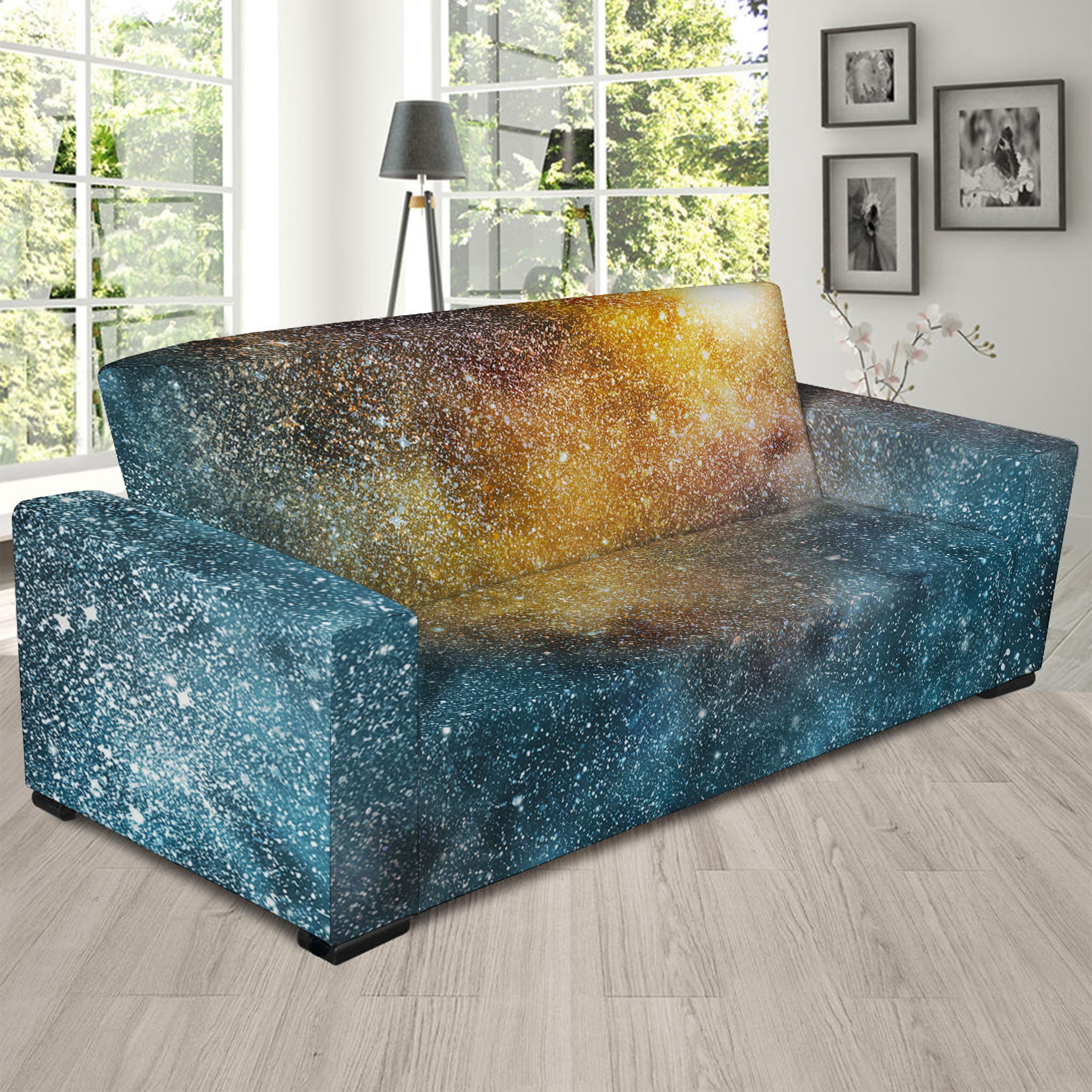 Blue Orange Stardust Galaxy Space Print Sofa Slipcover