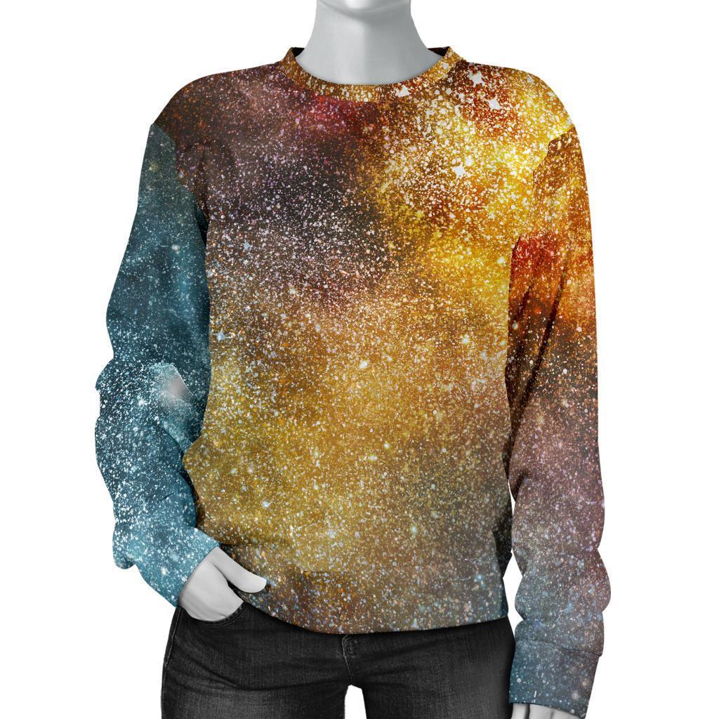 Blue Orange Stardust Galaxy Space Print Women's Crewneck Sweatshirt GearFrost