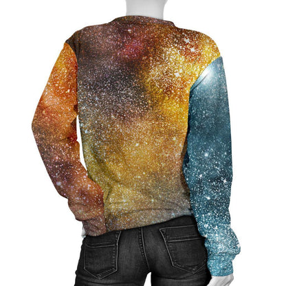 Blue Orange Stardust Galaxy Space Print Women's Crewneck Sweatshirt GearFrost
