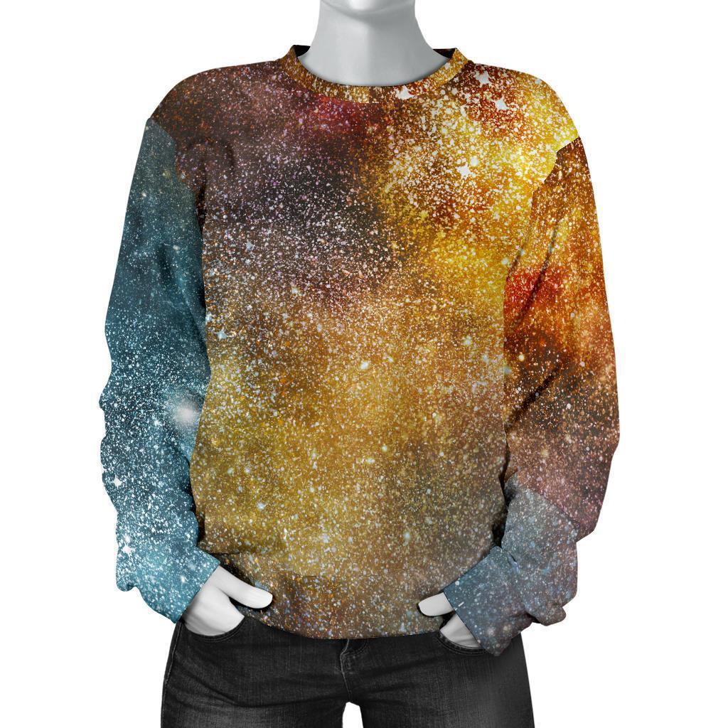 Blue Orange Stardust Galaxy Space Print Women's Crewneck Sweatshirt GearFrost