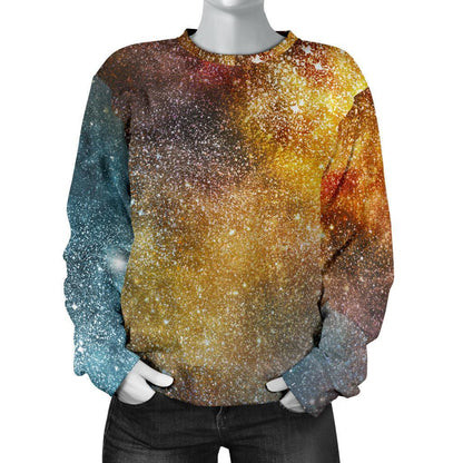 Blue Orange Stardust Galaxy Space Print Women's Crewneck Sweatshirt GearFrost