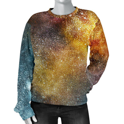 Blue Orange Stardust Galaxy Space Print Women's Crewneck Sweatshirt GearFrost
