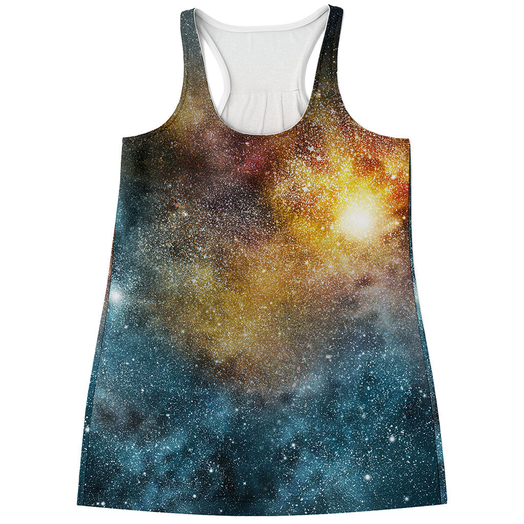 Blue Orange Stardust Galaxy Space Print Women's Racerback Tank Top