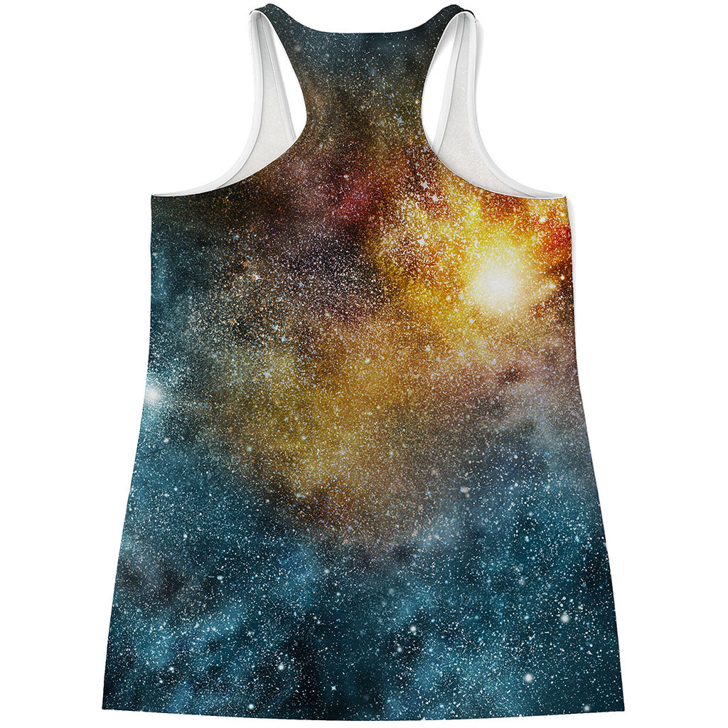 Blue Orange Stardust Galaxy Space Print Women's Racerback Tank Top
