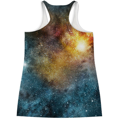 Blue Orange Stardust Galaxy Space Print Women's Racerback Tank Top