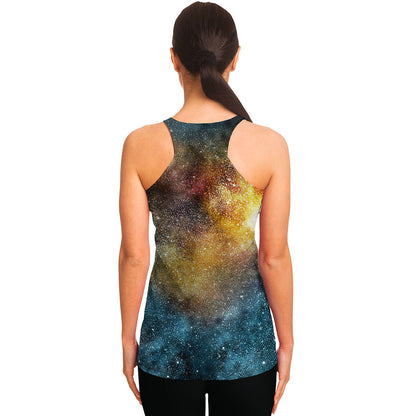 Blue Orange Stardust Galaxy Space Print Women's Racerback Tank Top