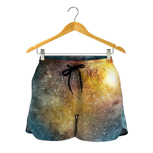 Blue Orange Stardust Galaxy Space Print Women's Shorts