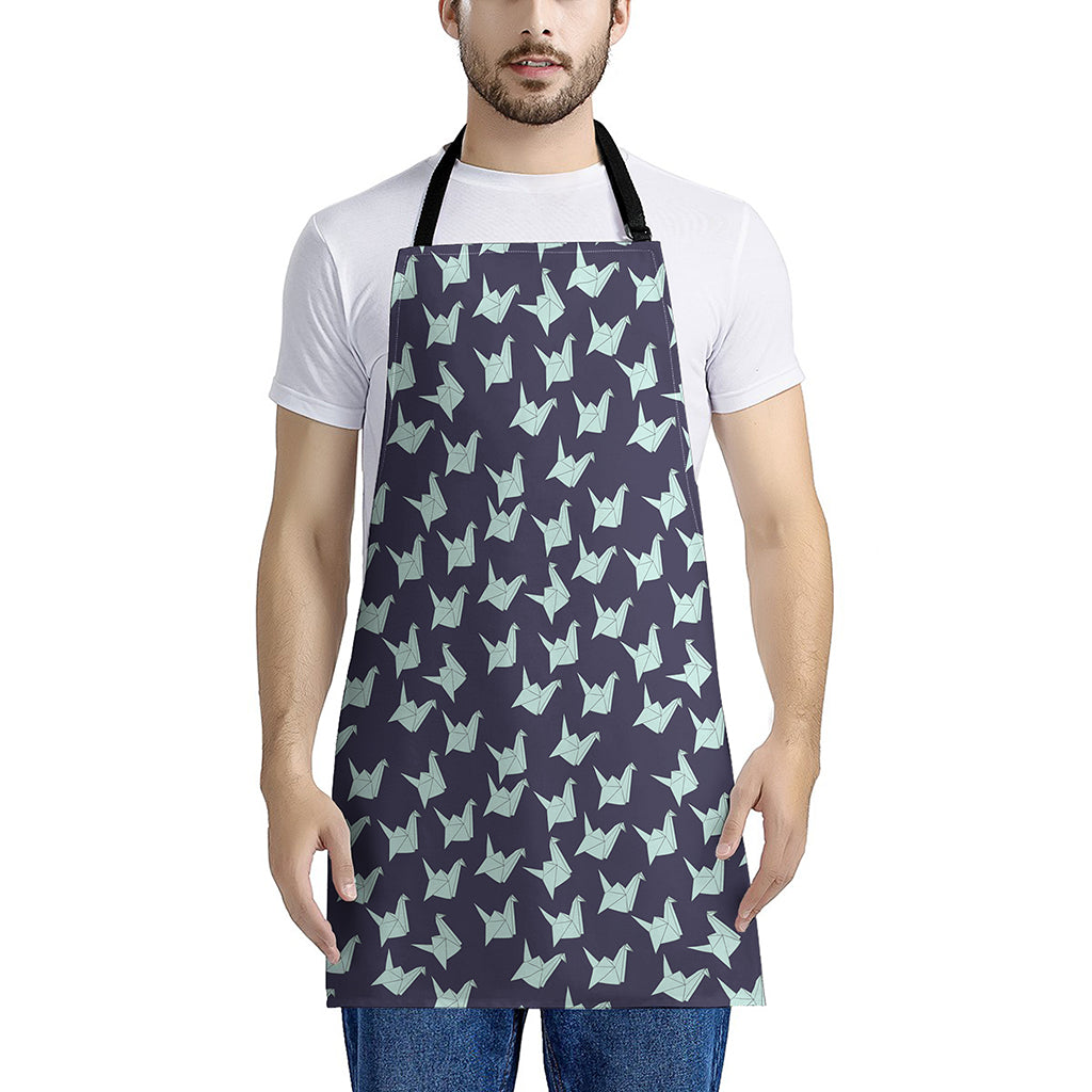 Blue Origami Crane Pattern Print Apron