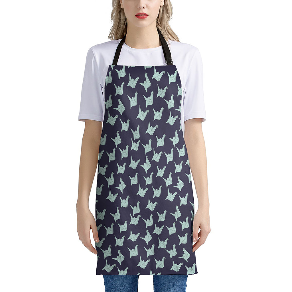 Blue Origami Crane Pattern Print Apron