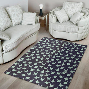 Blue Origami Crane Pattern Print Area Rug