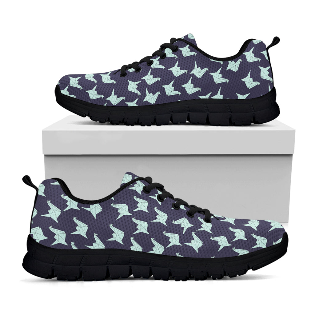 Blue Origami Crane Pattern Print Black Sneakers