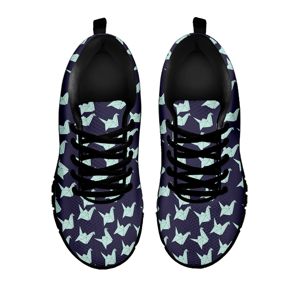 Blue Origami Crane Pattern Print Black Sneakers