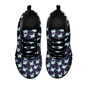 Blue Origami Crane Pattern Print Black Sneakers