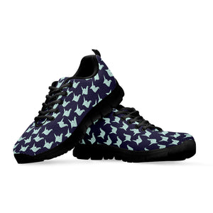 Blue Origami Crane Pattern Print Black Sneakers