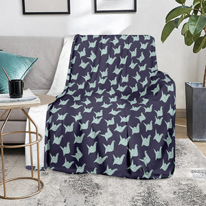 Blue Origami Crane Pattern Print Blanket