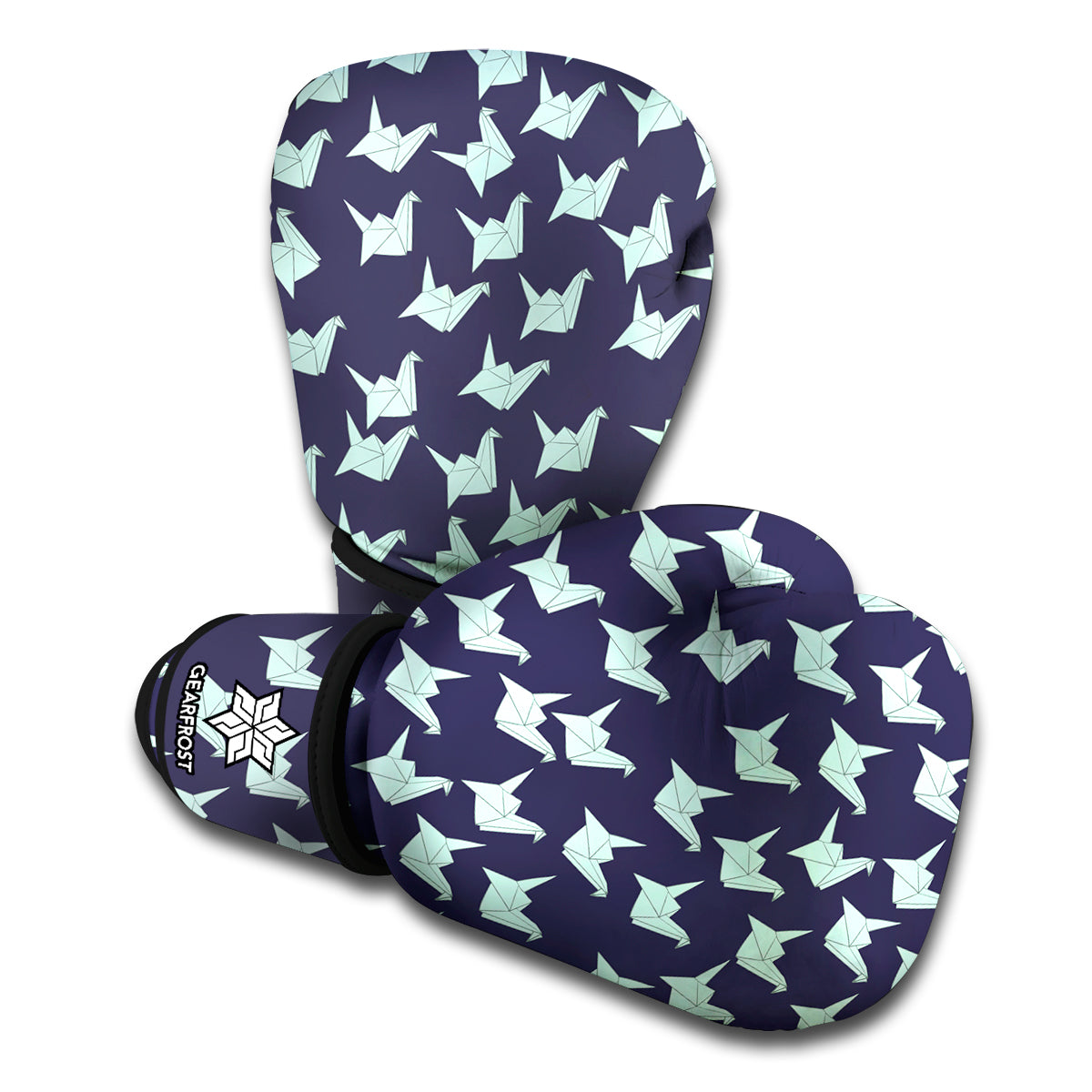 Blue Origami Crane Pattern Print Boxing Gloves
