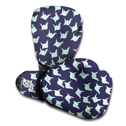 Blue Origami Crane Pattern Print Boxing Gloves