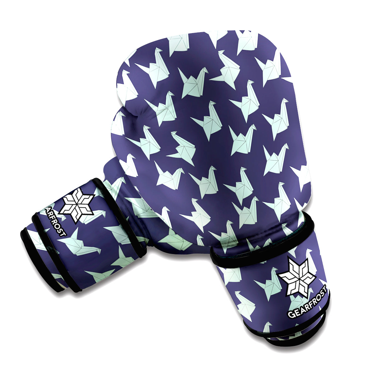 Blue Origami Crane Pattern Print Boxing Gloves