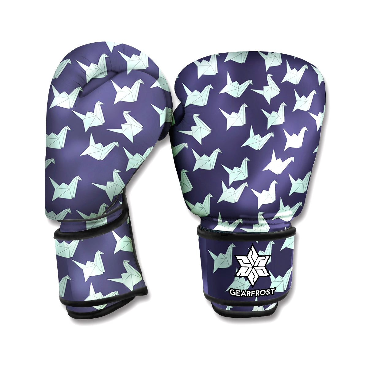 Blue Origami Crane Pattern Print Boxing Gloves