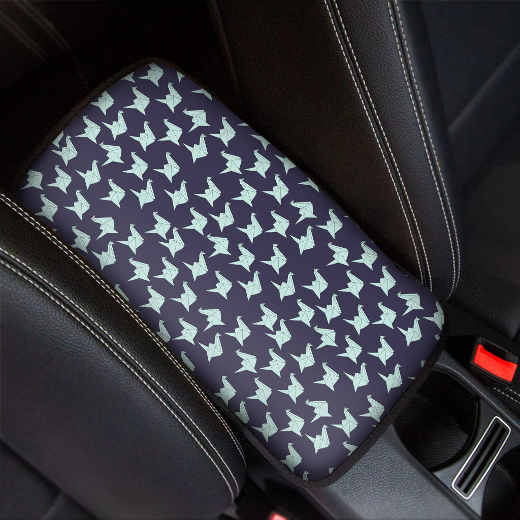 Blue Origami Crane Pattern Print Car Center Console Cover