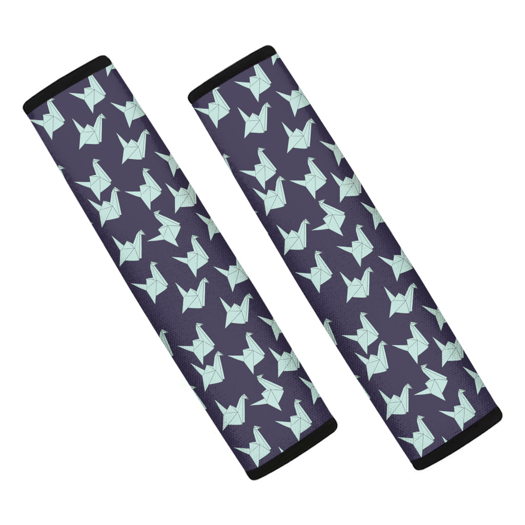 Blue Origami Crane Pattern Print Car Seat Belt Covers