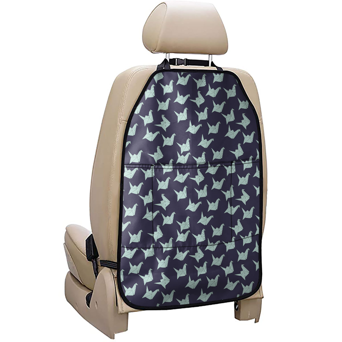 Blue Origami Crane Pattern Print Car Seat Organizers