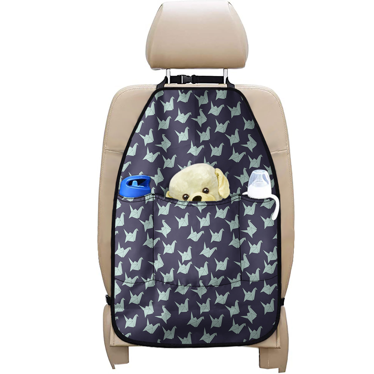 Blue Origami Crane Pattern Print Car Seat Organizers