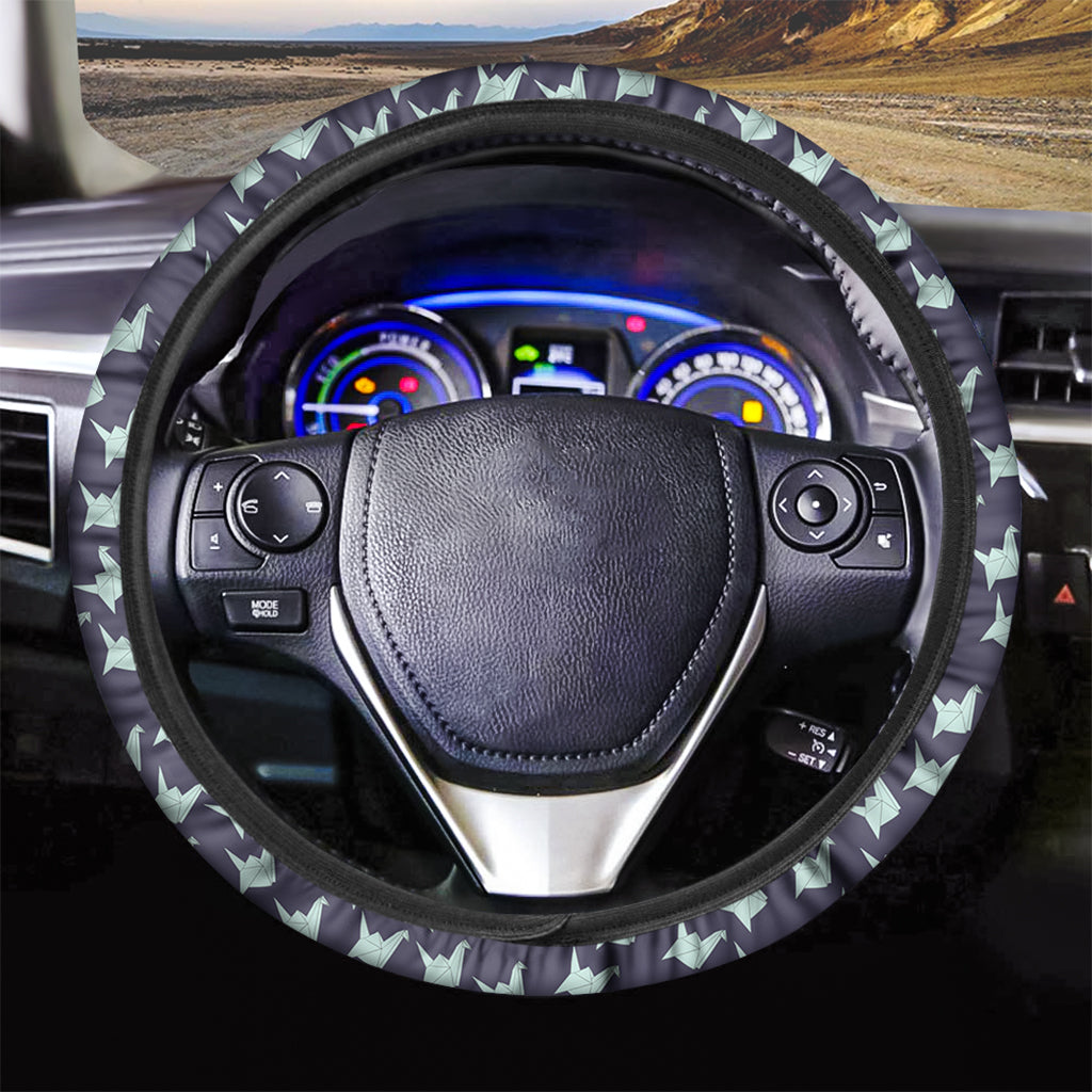 Blue Origami Crane Pattern Print Car Steering Wheel Cover