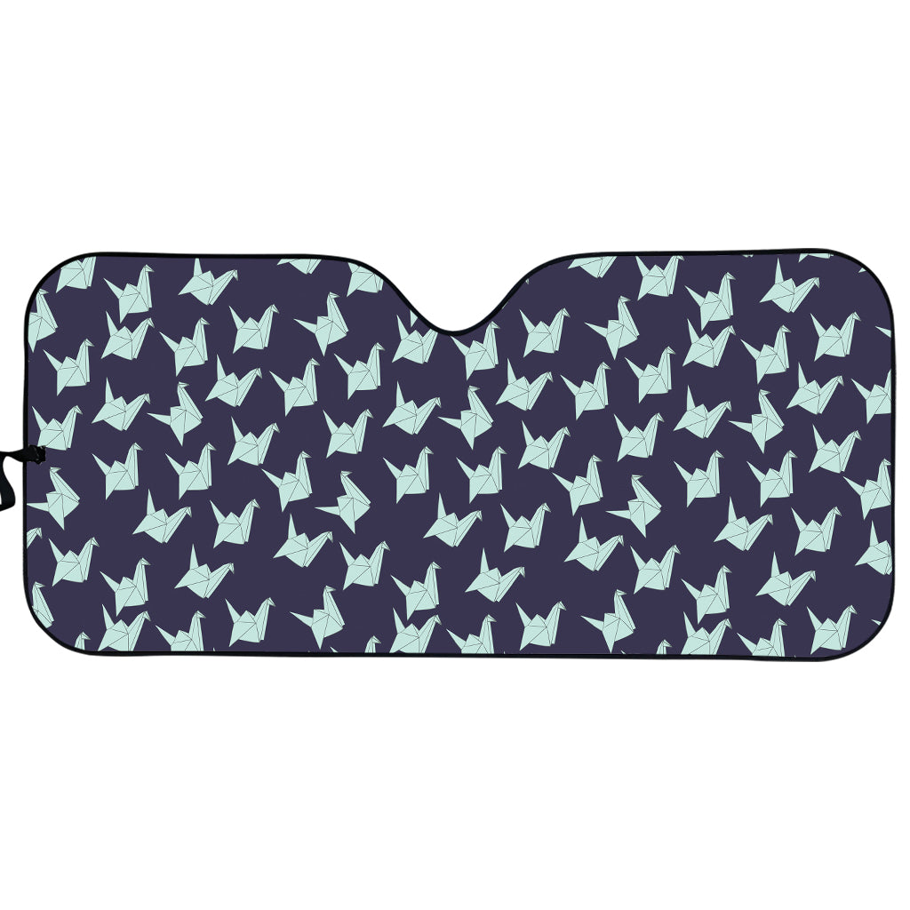 Blue Origami Crane Pattern Print Car Sun Shade