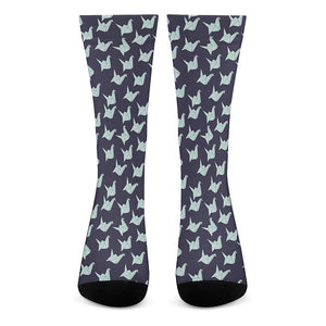 Blue Origami Crane Pattern Print Crew Socks