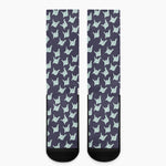 Blue Origami Crane Pattern Print Crew Socks