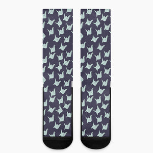 Blue Origami Crane Pattern Print Crew Socks