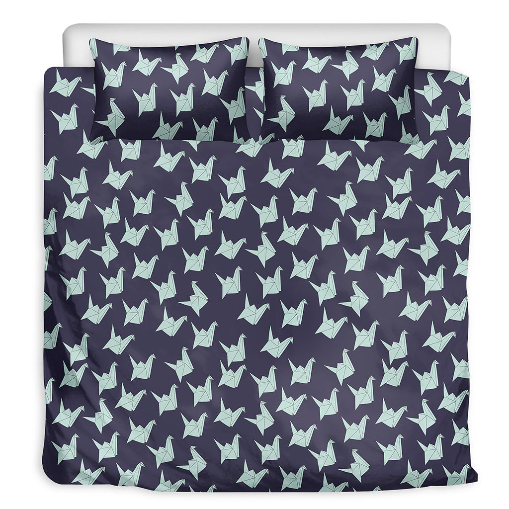 Blue Origami Crane Pattern Print Duvet Cover Bedding Set