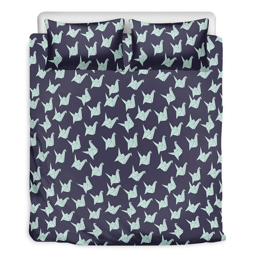 Blue Origami Crane Pattern Print Duvet Cover Bedding Set