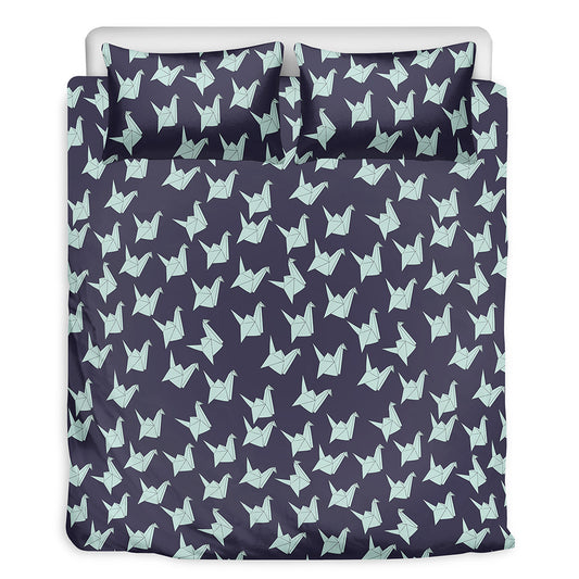 Blue Origami Crane Pattern Print Duvet Cover Bedding Set