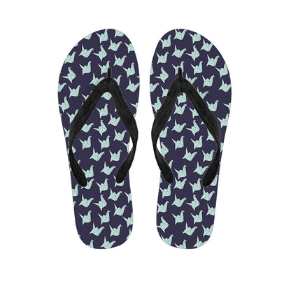 Blue Origami Crane Pattern Print Flip Flops
