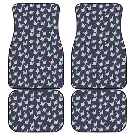 Blue Origami Crane Pattern Print Front and Back Car Floor Mats