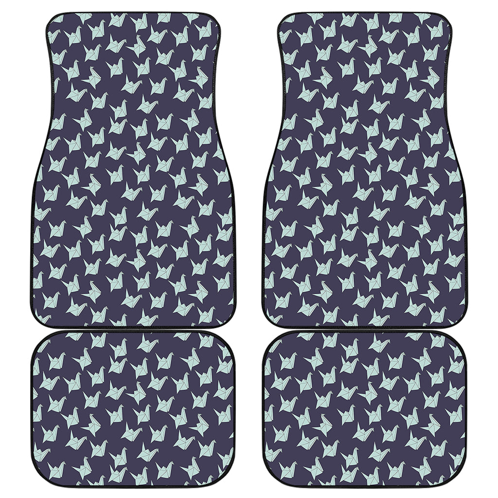 Blue Origami Crane Pattern Print Front and Back Car Floor Mats