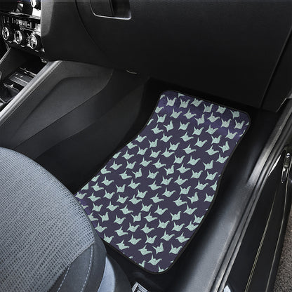 Blue Origami Crane Pattern Print Front and Back Car Floor Mats