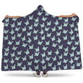 Blue Origami Crane Pattern Print Hooded Blanket