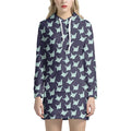 Blue Origami Crane Pattern Print Pullover Hoodie Dress