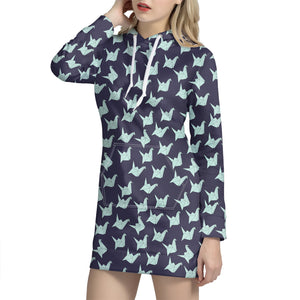 Blue Origami Crane Pattern Print Hoodie Dress