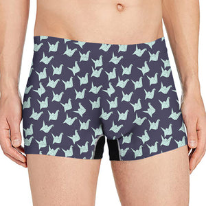 Blue Origami Crane Pattern Print Men's Boxer Briefs