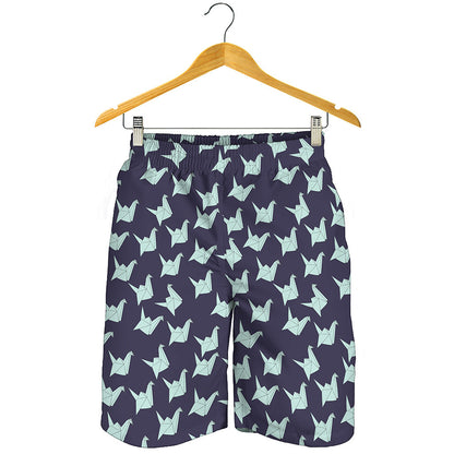 Blue Origami Crane Pattern Print Men's Shorts