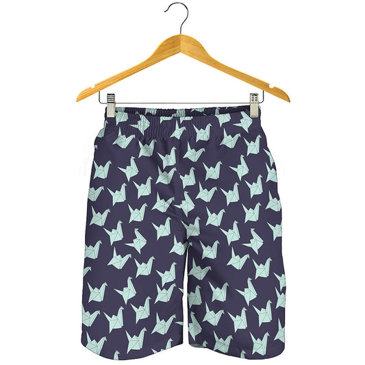 Blue Origami Crane Pattern Print Men's Shorts