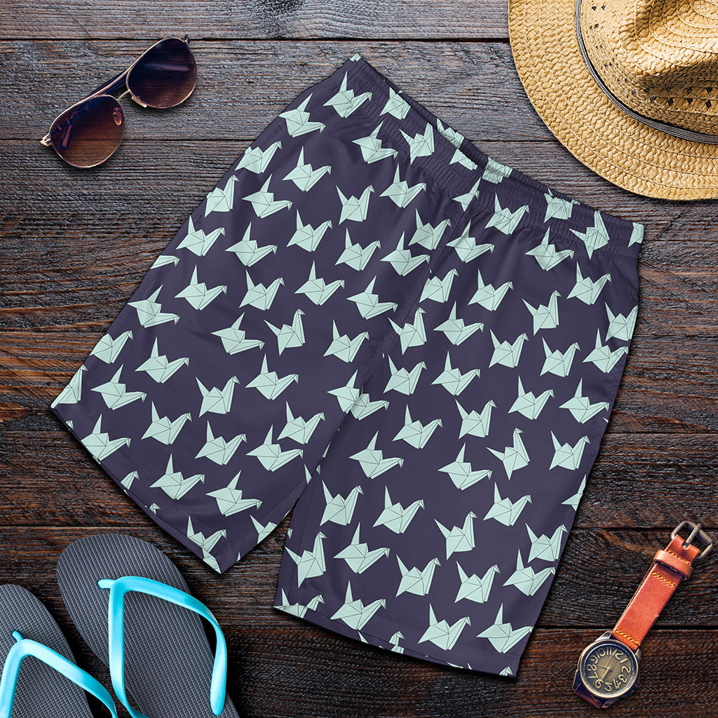 Blue Origami Crane Pattern Print Men's Shorts