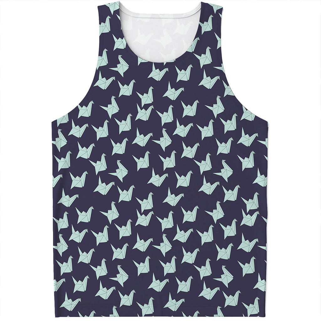 Blue Origami Crane Pattern Print Men's Tank Top